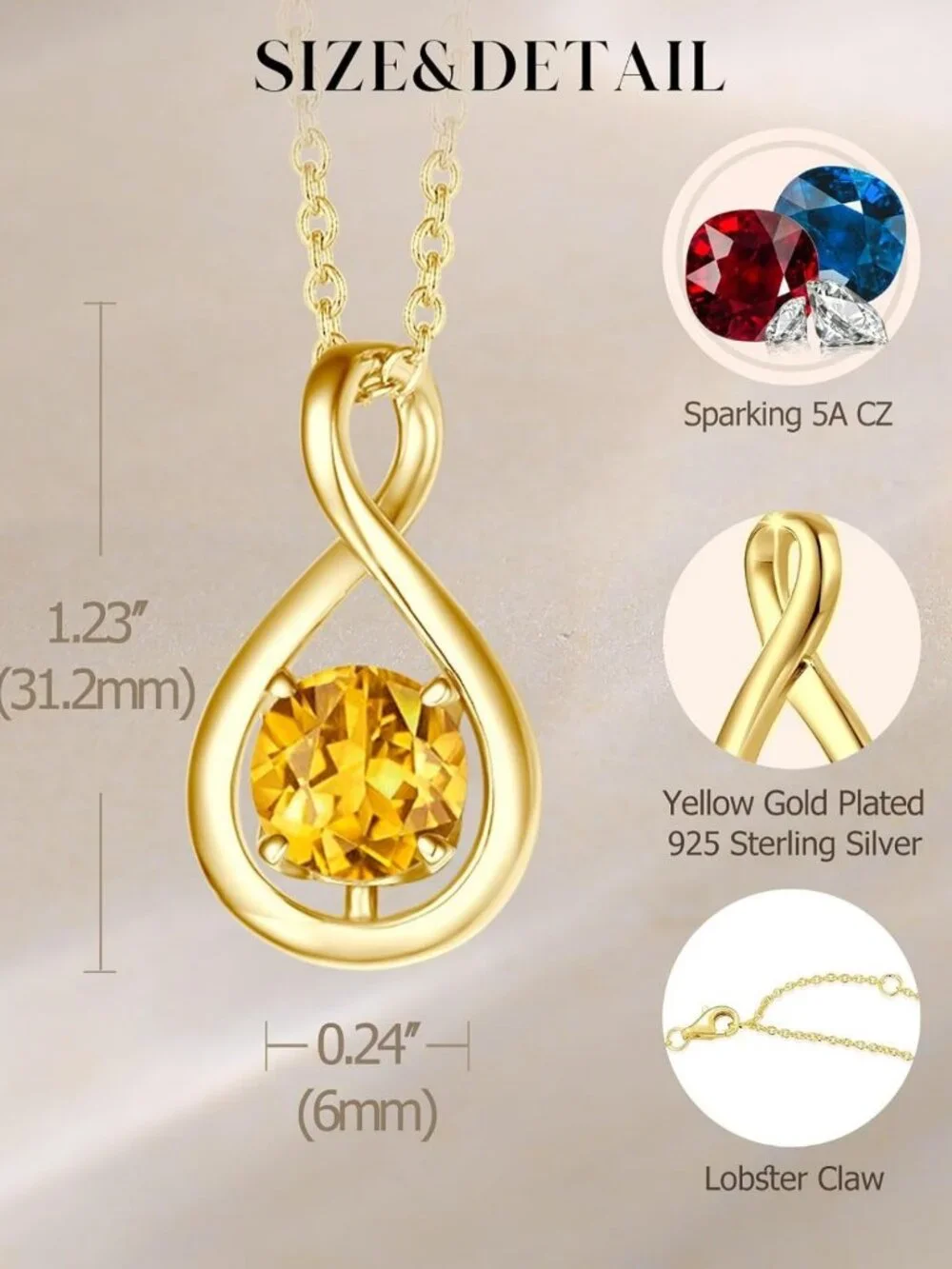 Dainty Infinity Birthstone Necklace for Women - Sterling Silver Pendant Gift